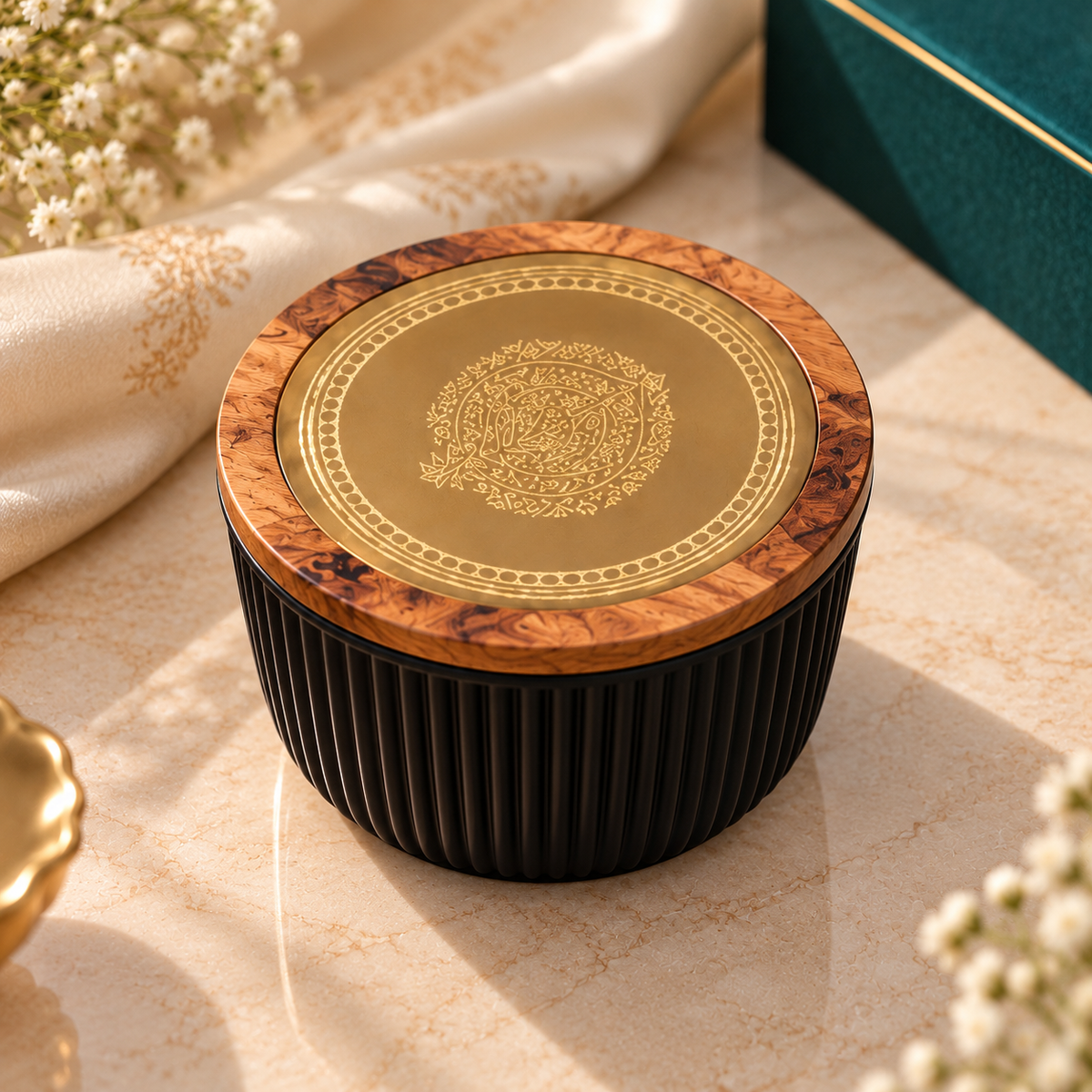 Zariya Gold & Wooden DryFruit Tray Set - of 4