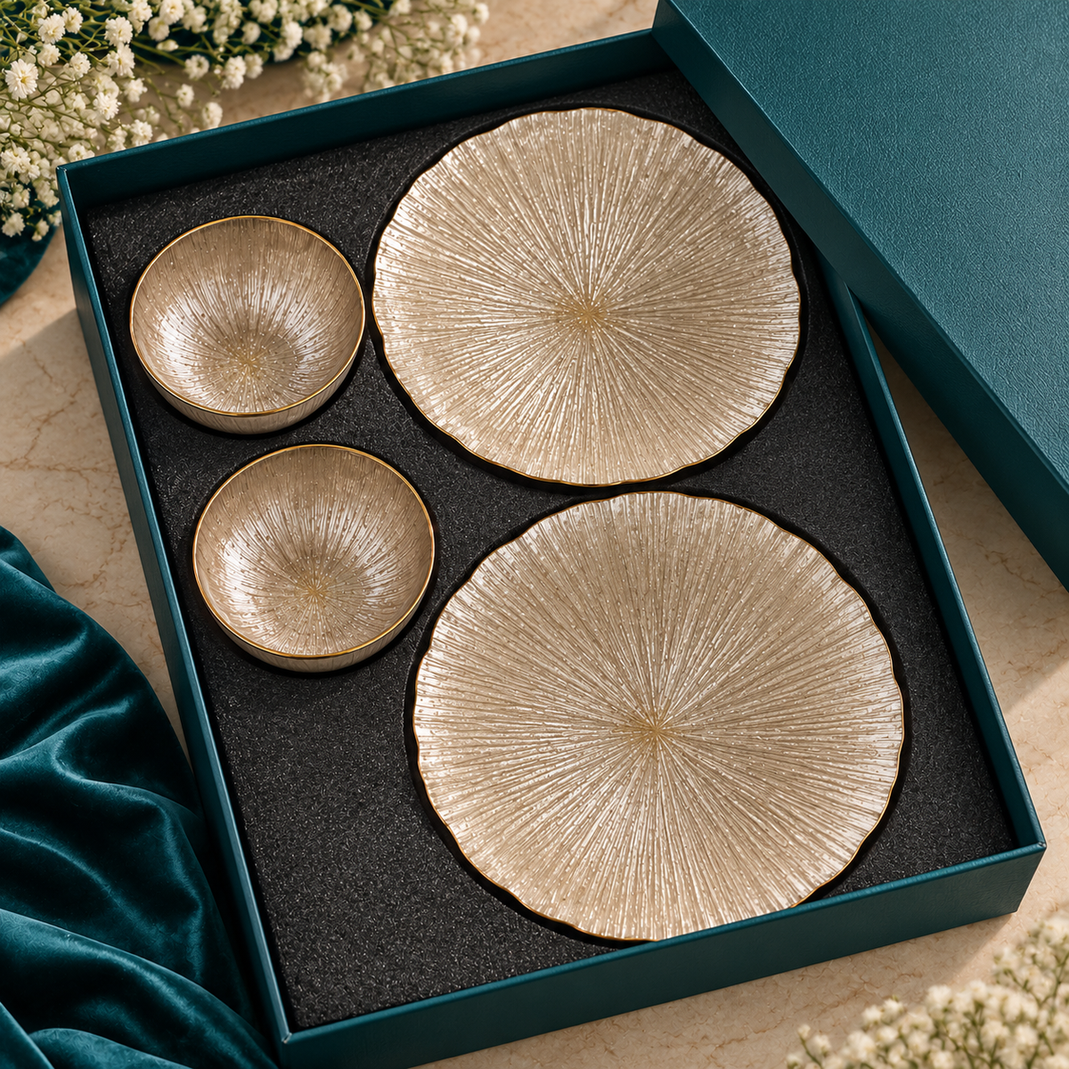 Sunburst Elegance Snack Plate Set Of 9 Peices
