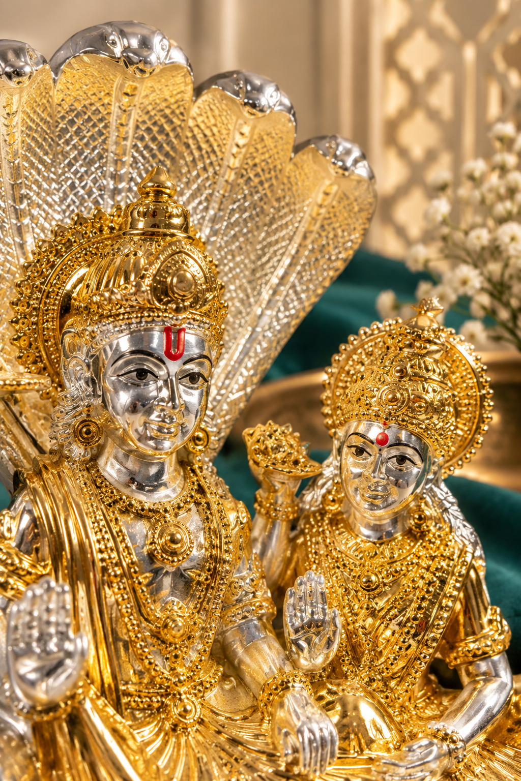 Lakshmi Narayan Silver &  Gold Plated Idol