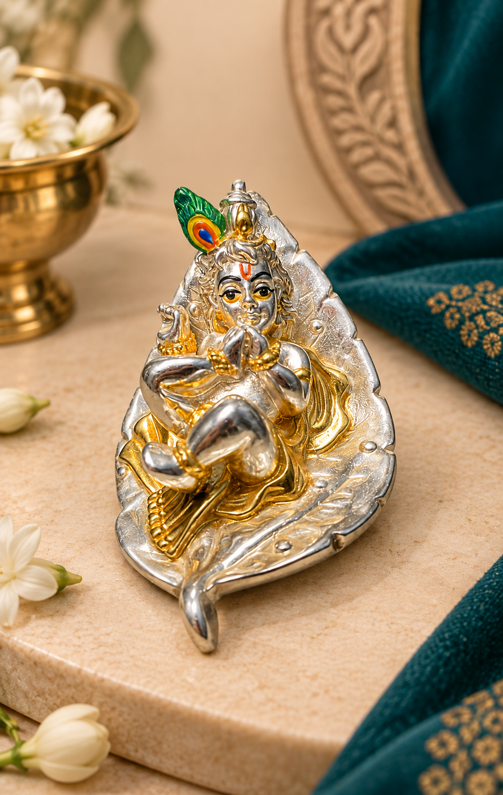 Little Makhanchor Silver & Gold Plated Krishan Idol