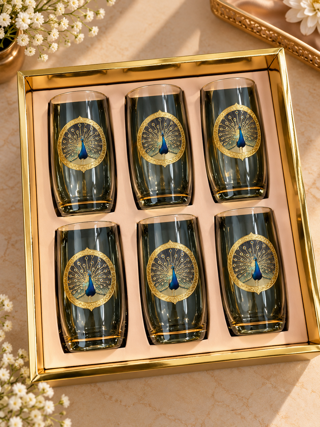 Royal Peacock Glass Set Of 6
