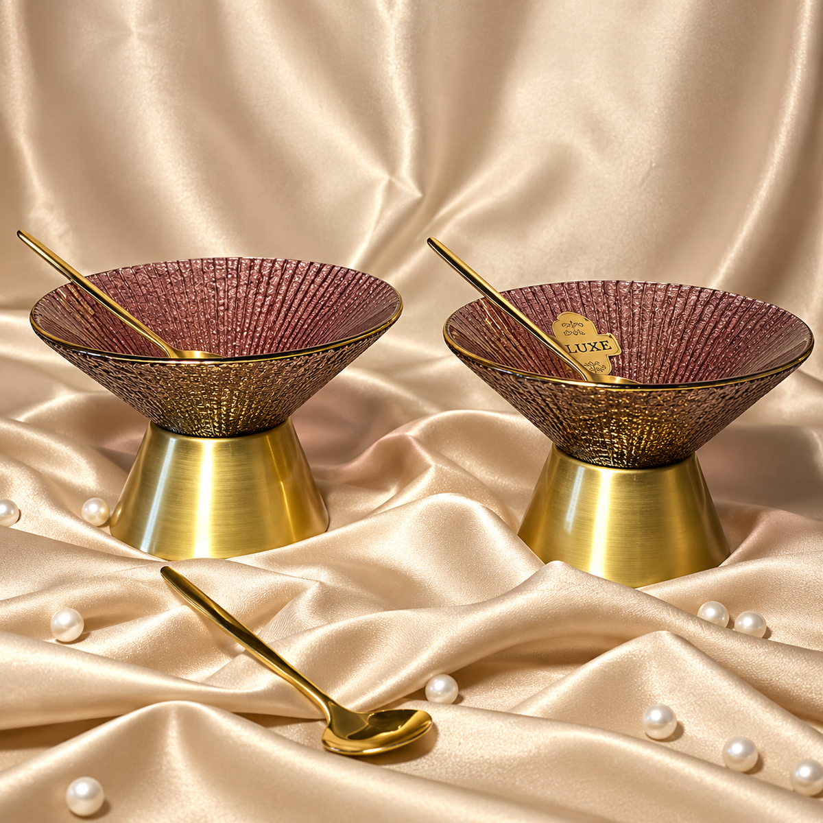 Amara Gold Pudding Set Of 6 With Spoon