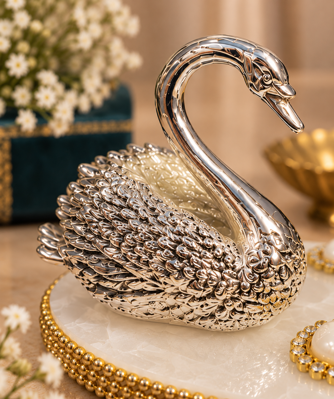 Dual Swan Silver Plated Set