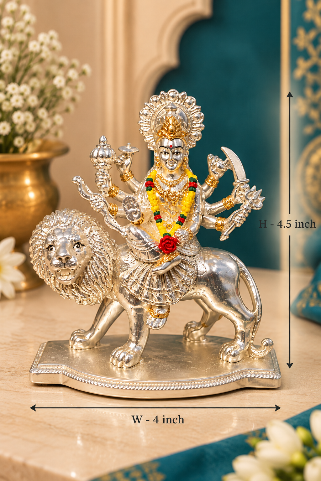 Maa Durga Silver & Gold Plated Idol
