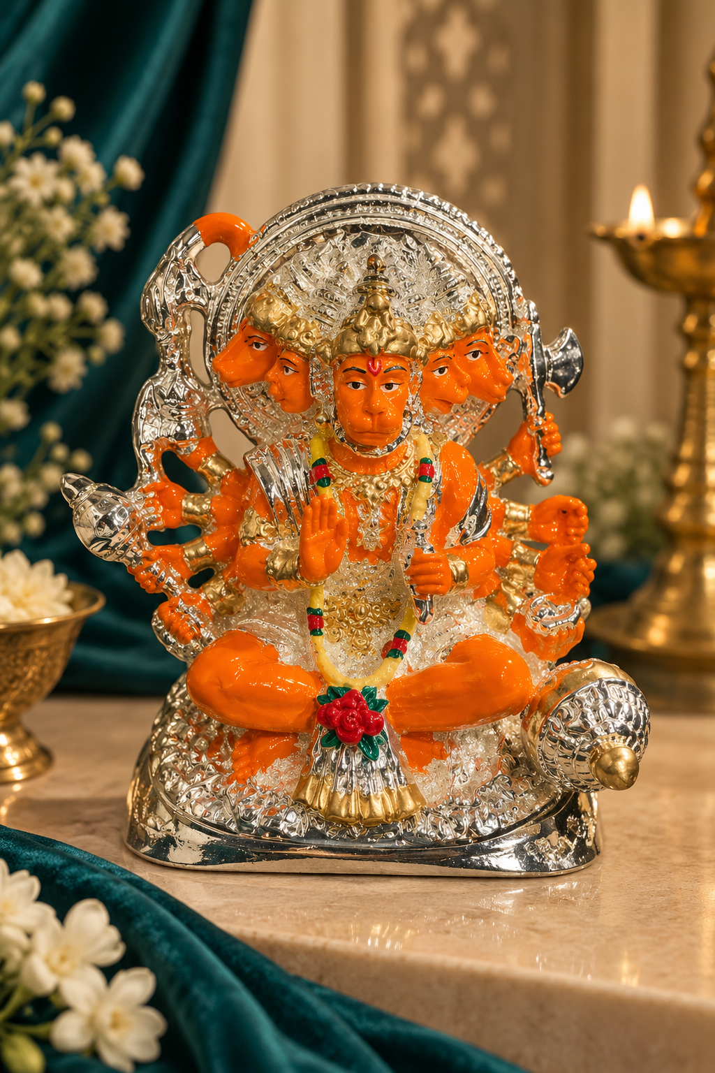 Panchmukhi Silver Plated Hanuman Idol