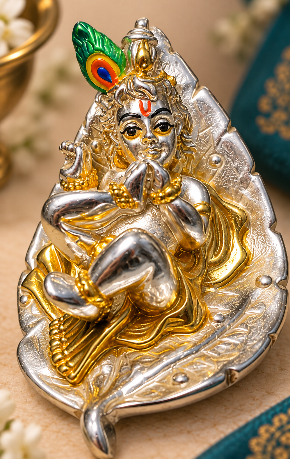 Little Makhanchor Silver & Gold Plated Krishan Idol