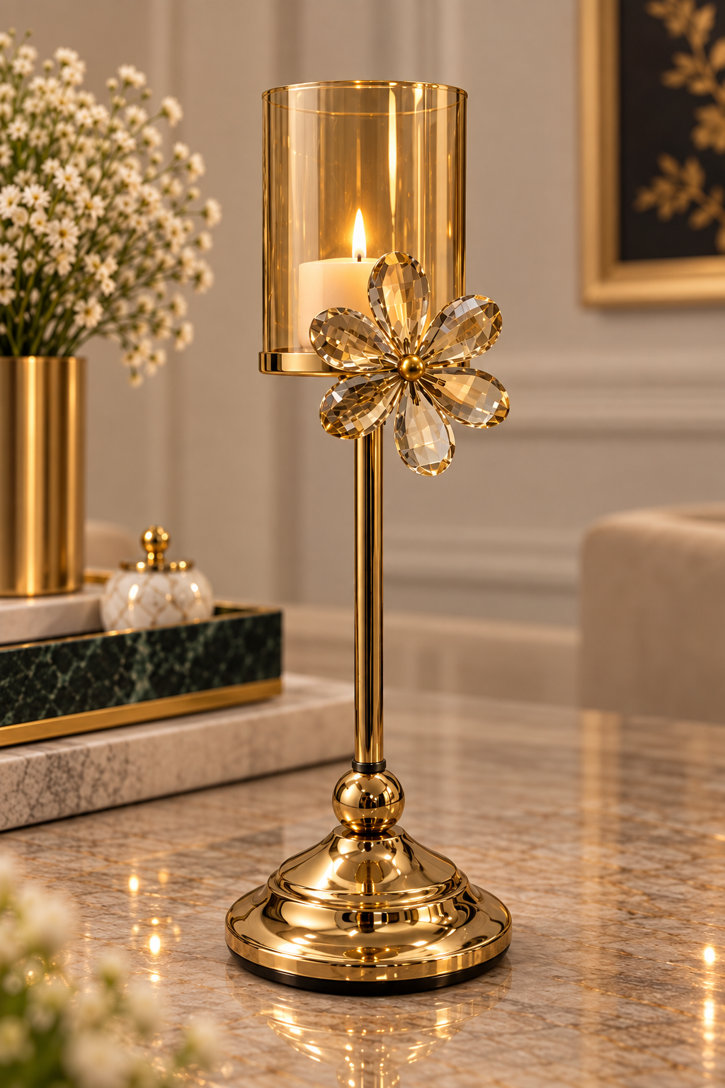 Golden Fleur Candel Holder