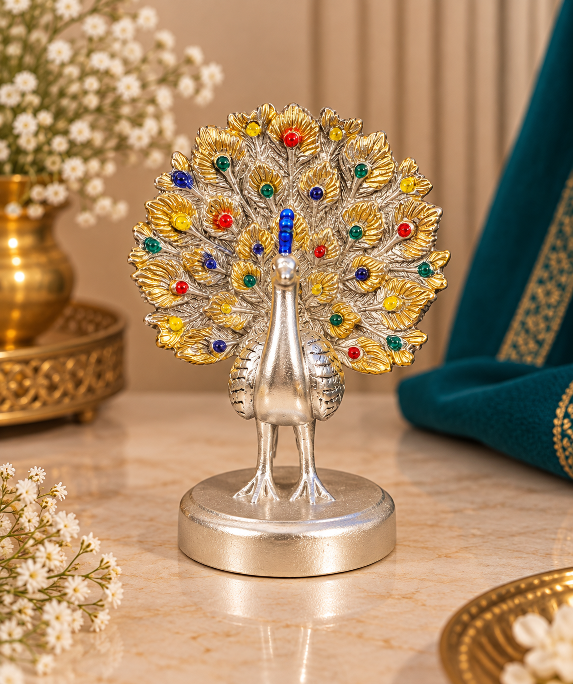 Mayur Silver Plated Peacock