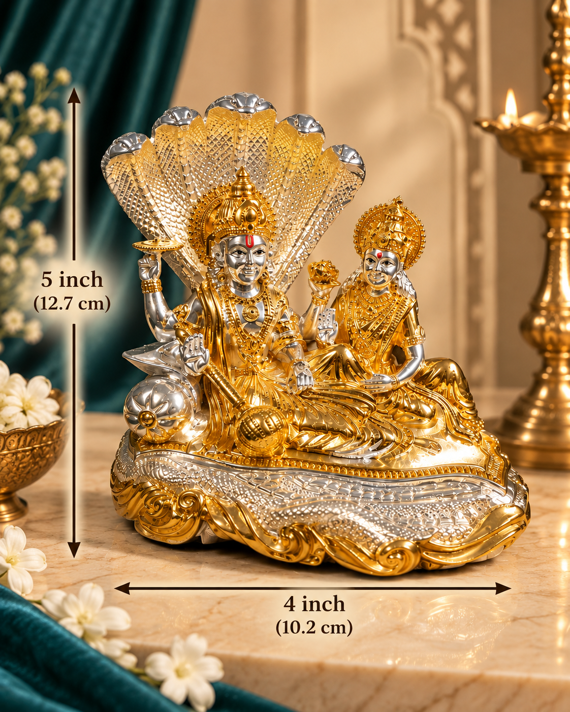 Lakshmi Narayan Silver &  Gold Plated Idol