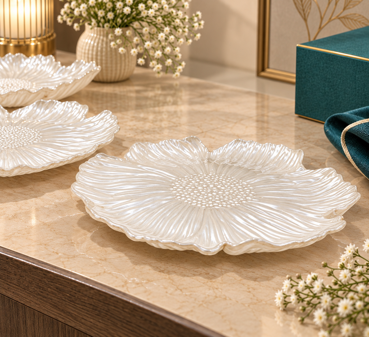 Ivory Petal Snack Plate Set Of 7