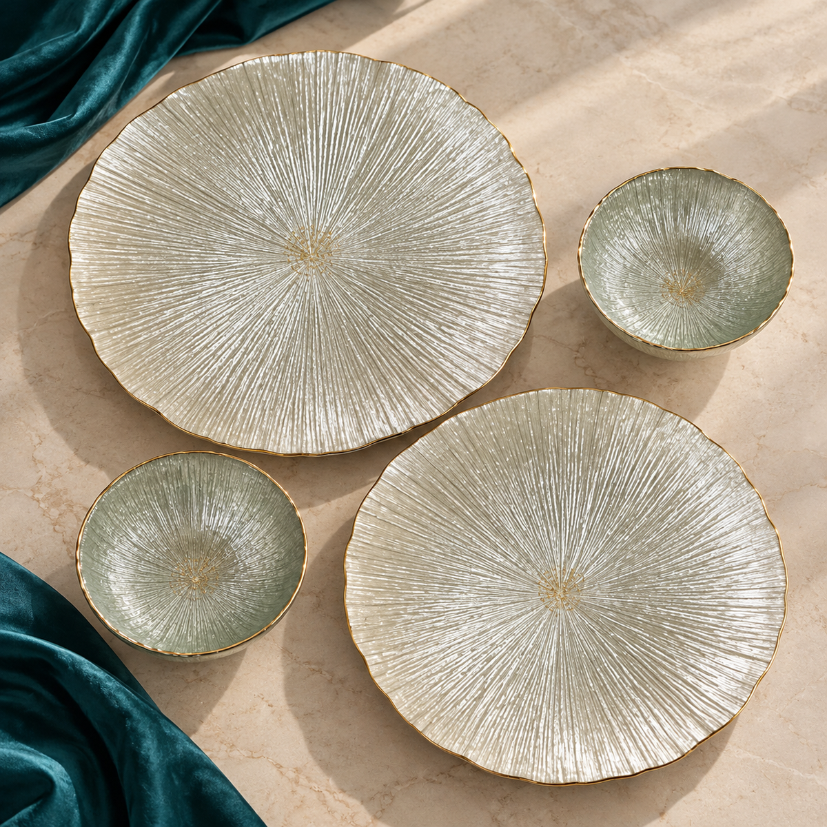 Sunburst Elegance Snack Plate Set Of 9 Peices