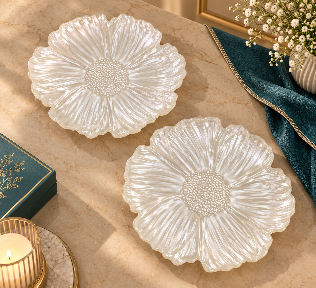 Ivory Petal Snack Plate Set Of 7