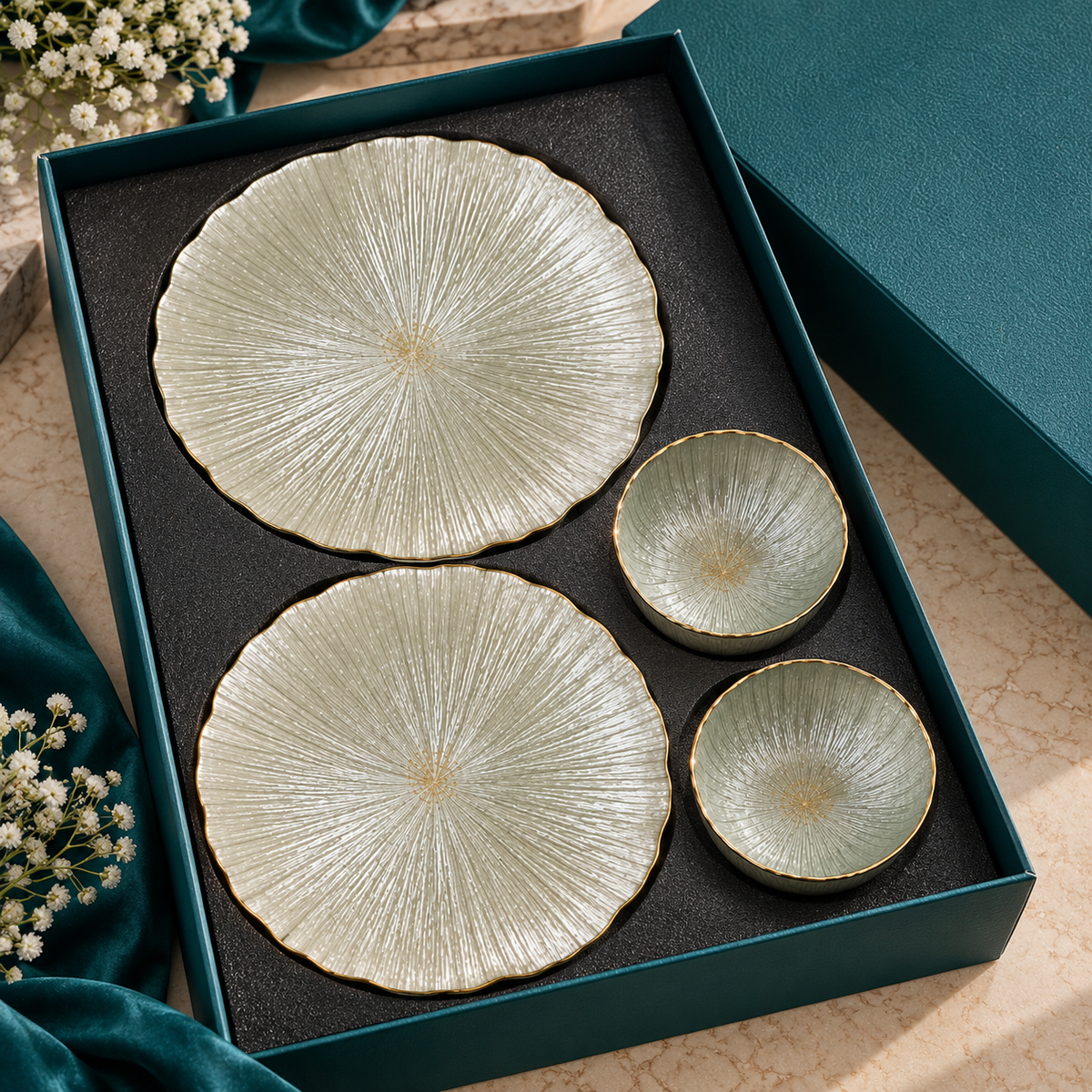 Sunburst Elegance Snack Plate Set Of 9 Peices