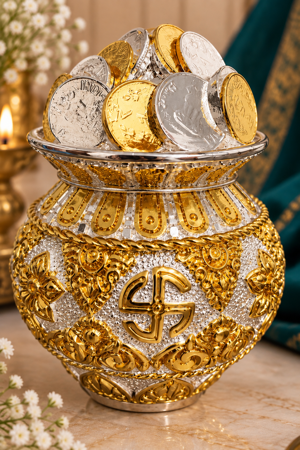 Kuber Silver & Gold Plated Kalash