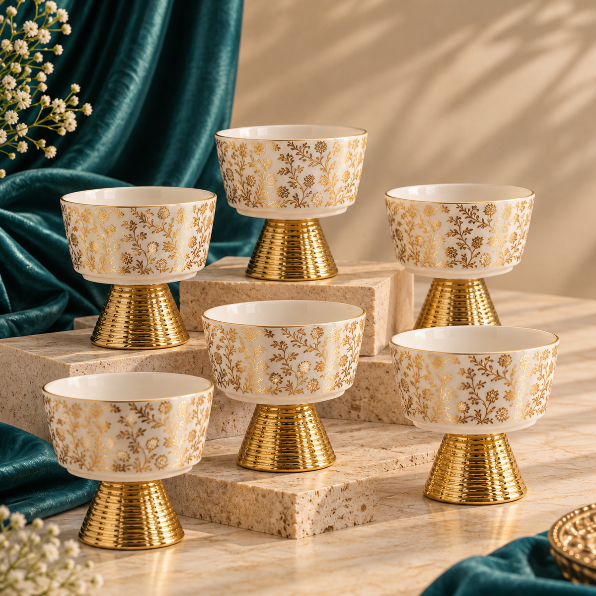 Gold Footed Pudding Bowl Set Of 6