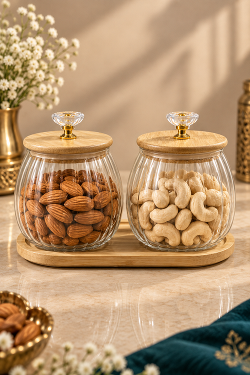 Bamboo DryFruit Duo Jar Set