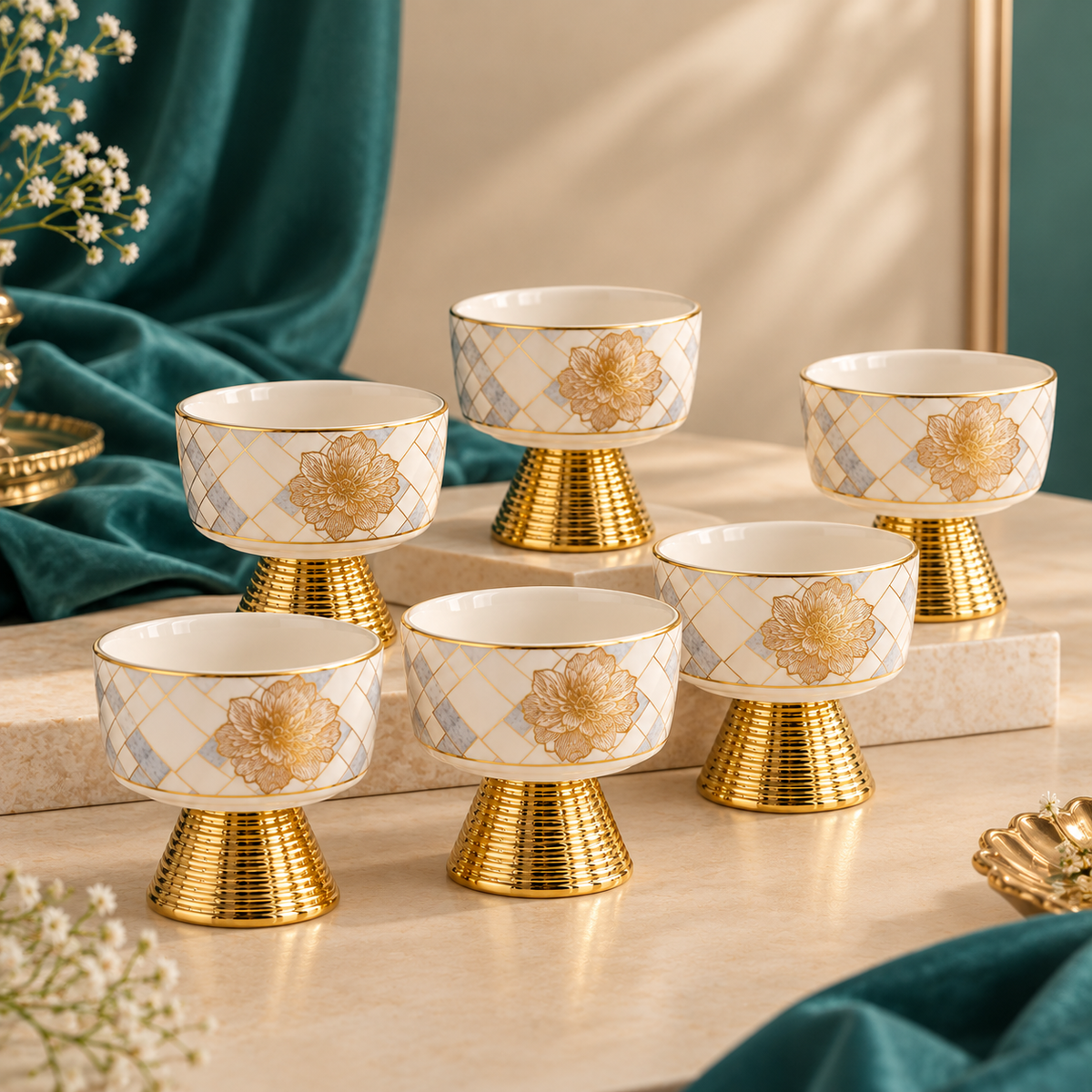 Gold Footed Pudding Bowl Set Of 6
