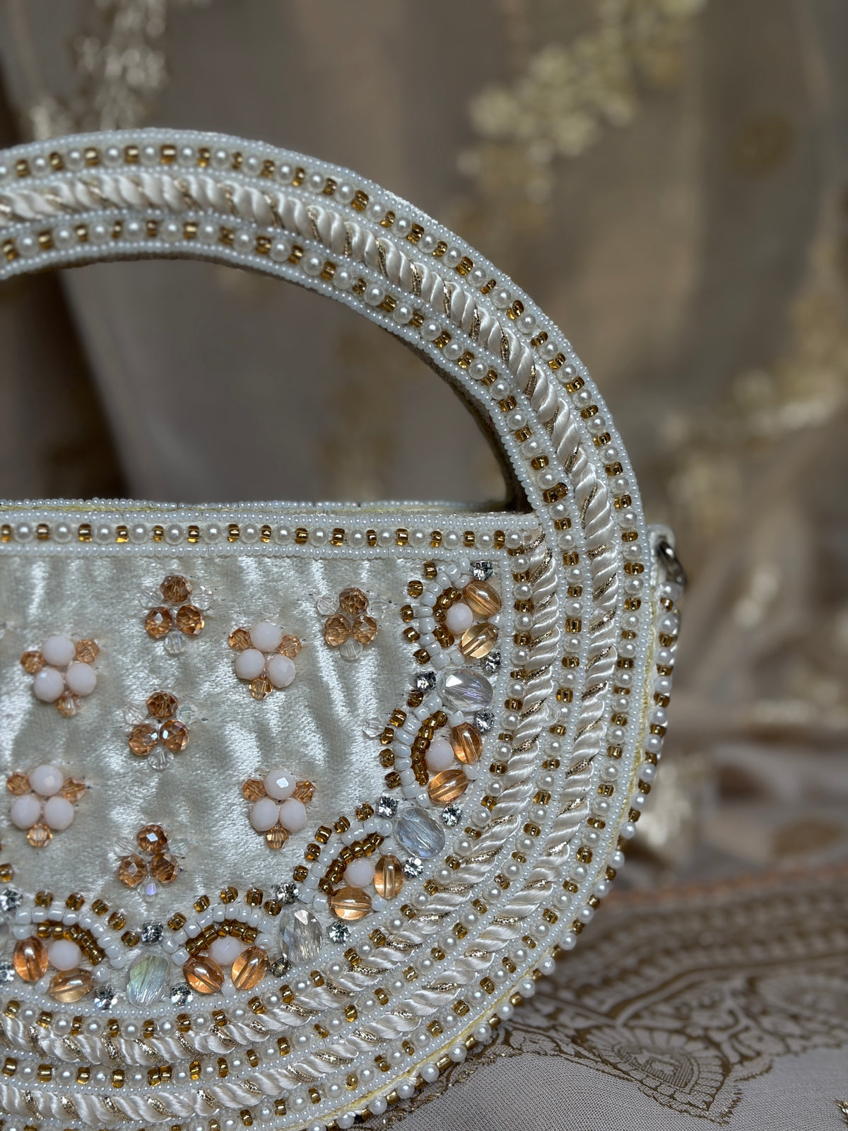 Ivory Maharani Pearl Round Bag